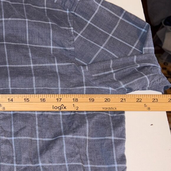 J. McLaughlin Men's Plaid Trim Fit Linen Blend Button Shirt Large Blue White - Picture 6 of 10